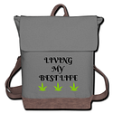 Living My Best Life Cannabis Canvas Backpack-Gray/Brown