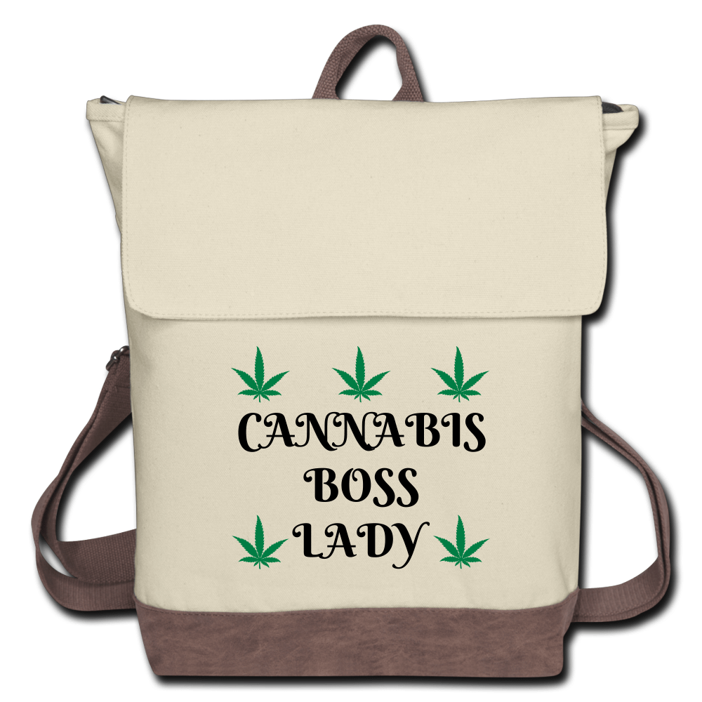 Cannabis Boss Lady Canvas Backpack-Ivory/Brown
