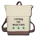 Living My Best Life Cannabis Canvas Backpack-Ivory/Brown