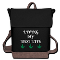Living My Best Life Cannabis Canvas Backpack-Black/Brown